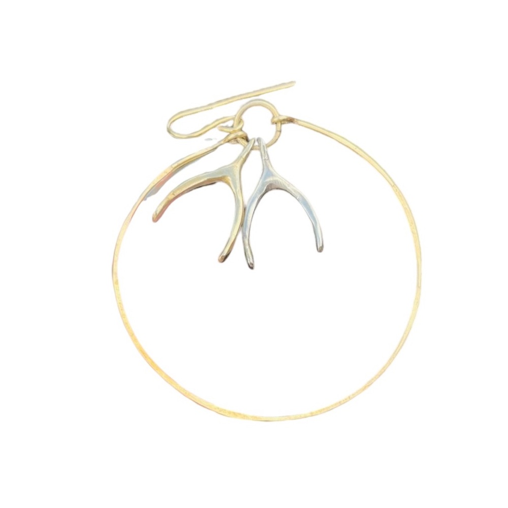 Gold-fill and 925 Wishbone Hoop Earrings with Charms Hoop Dangle Earrings